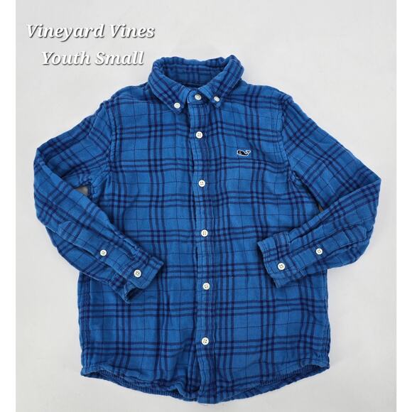 Vineyard Vines Boys Blue Plaid Whale Shirt | Size 6 | 100% Cotton Button Down - Picture 1 of 4